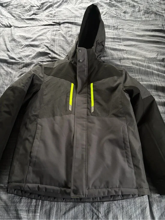 Black Hooded Winter Jacket with High-Visibility Accents
