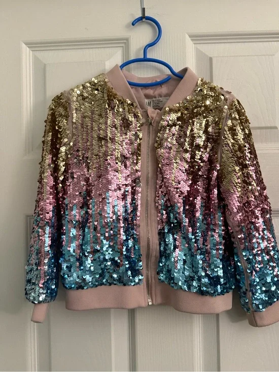 H&M Kids Sequin Ombre Bomber Jacket in Pink, Gold & Blue