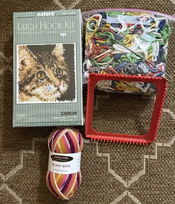 Lot Of Craft Supplies, Incudes Potholder Loom, Loops, Latch Hook Kit, Sock Yarn