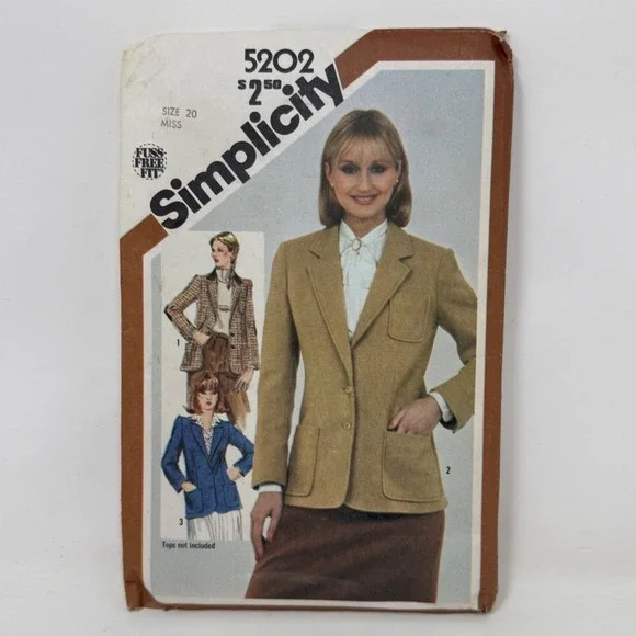 Simplicity 5202 Blazer Jacket Sewing Pattern Miss 20 UC VTG Career Work Suit