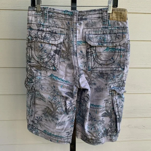 Y2k True religion isacc big t cargo palm tree print mens shorts 28