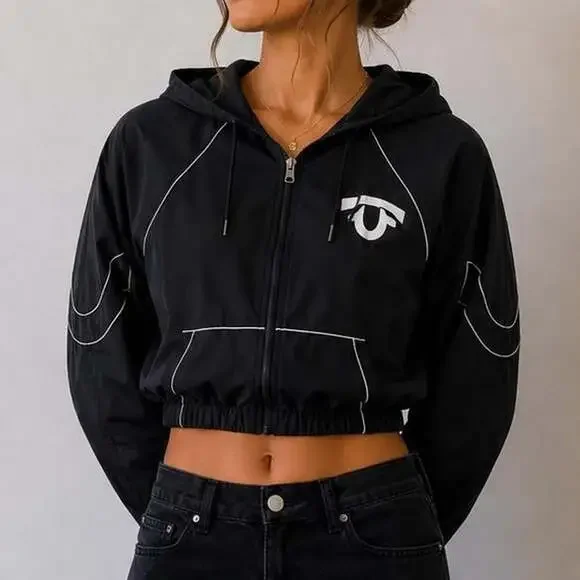 True Religion Hooded Nylon Track Jacket Black M