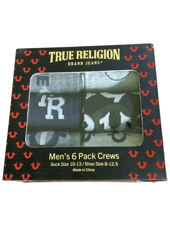 True‎ Religion Men’s Crew Socks 6 Pack Logo Print Size 10-13 NIB