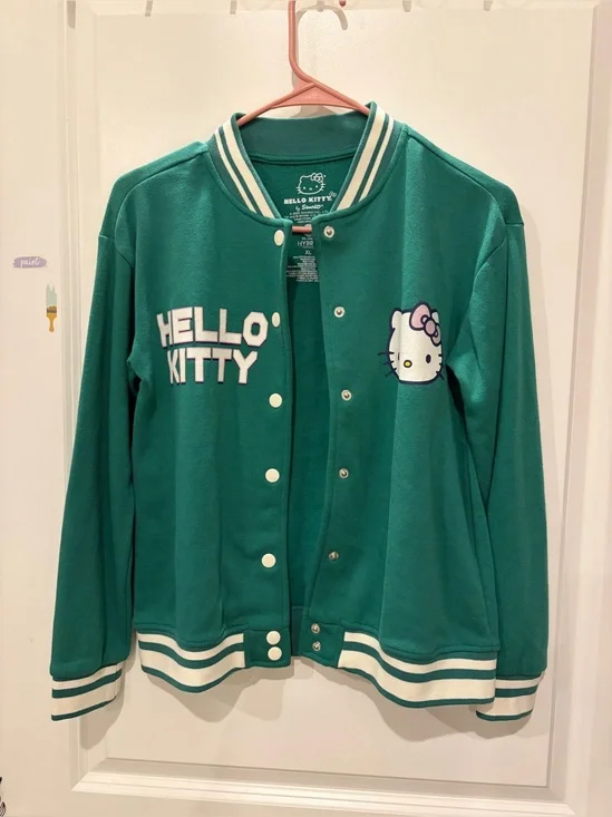 Hello Kitty Green Varsity Jacket with White Trim