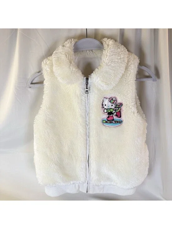 Sanrio Hello Kitty White Faux Fur Child Vest Reversible Youth L 10-12