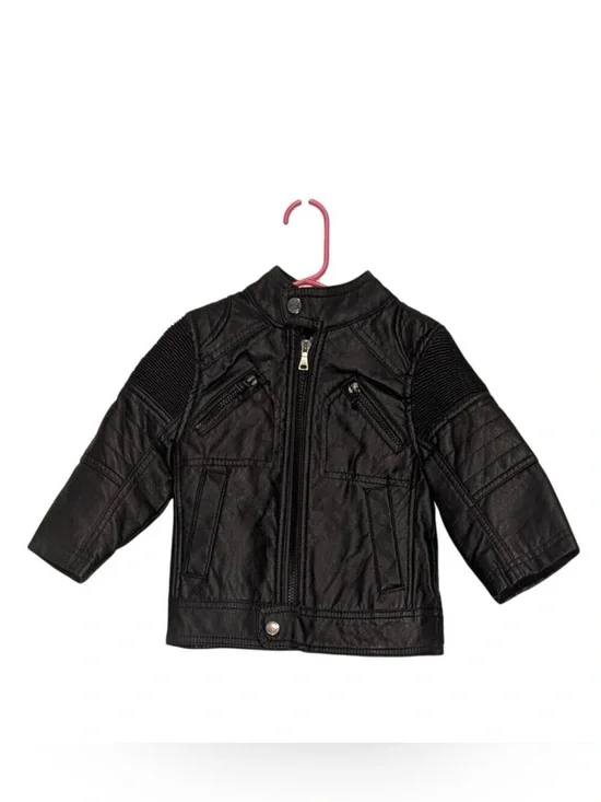 Urban Republic Kids Black Faux Leather Biker Moto Zip Up Jacket Size XS/2T