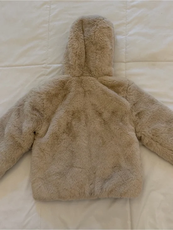 Zara Kids Faux Fur Hooded Puffer Jacket - Beige