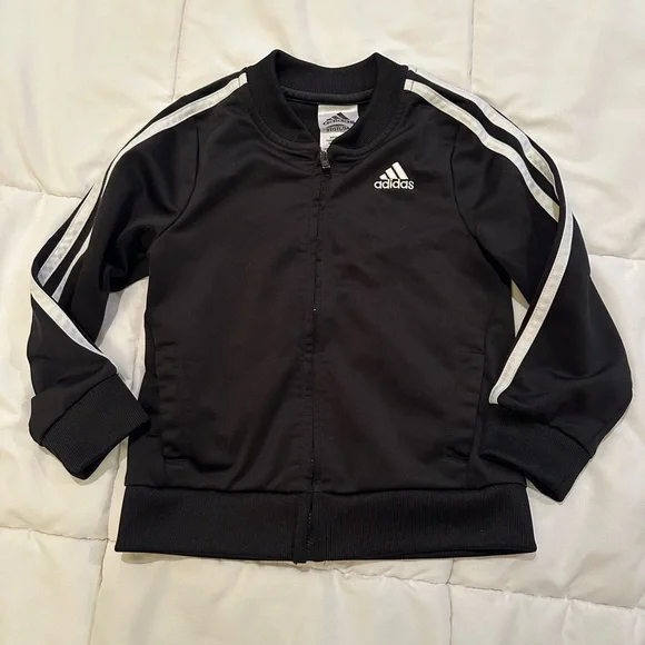 3T Adidas Black Jacket with White Stripes Adidas Logo on back