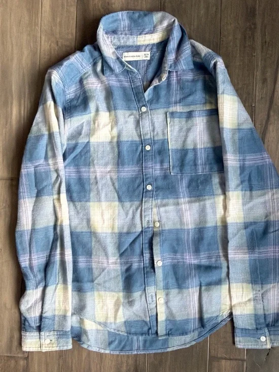 abercrombie kids Blue and Cream Plaid Button-Down Shirt