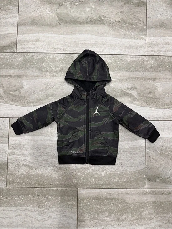 Jordan Kids' Camo Zip Hoodie - Black & Green