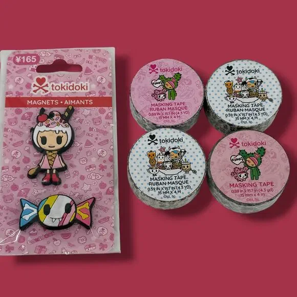 Tokidoki Lot Magnets 4 Washi Tape Set Moofia Cactus Donutella Vampire Candy Fan