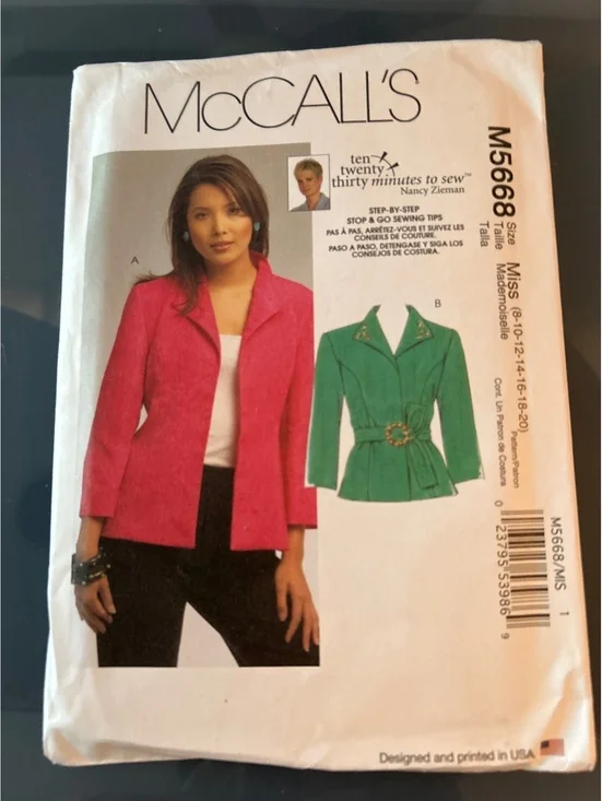 McCall's M5668 Misses' Jacket Sewing Pattern Size 10-20