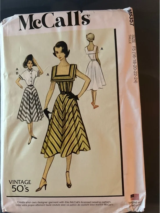 McCall's Vintage 1950s Sewing Pattern M8357 for Women's Dress