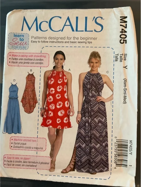 McCall's M7405 Women's Dress Sewing Pattern Size Y (Xsm-Sm-Med)