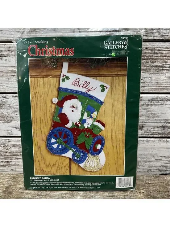 BUCILLA Engineer Santa 33096 Vintage 15” Felt Christmas Stocking Kit SEALED