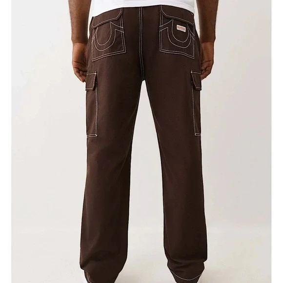 True‎ Religion Ripstop Cargo Brown Contrast Stitch Pants Straight Leg 36 Skater