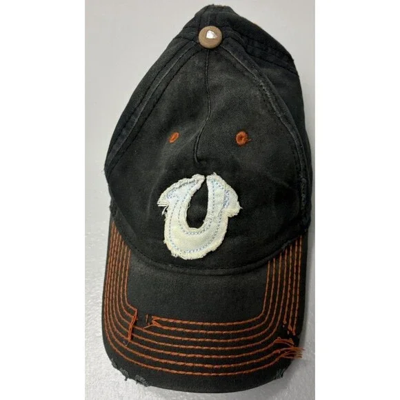 True Religion Rare Vintage Distressed Horseshoe Embellished Strap Back Hat