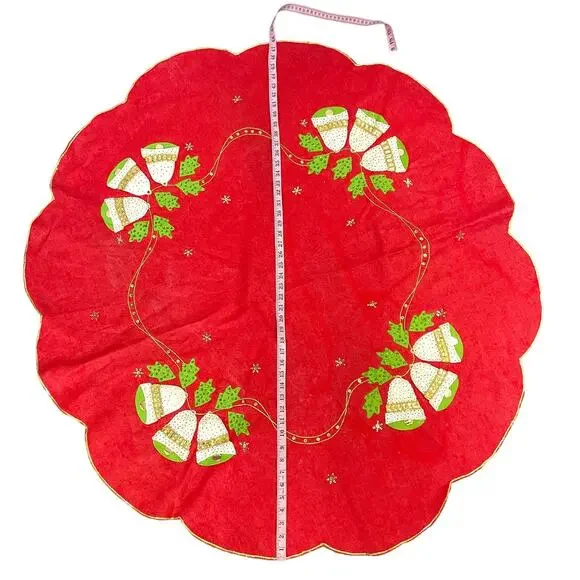 Vintage Bucilla Christmas Tree Skirt Tablecloth Felt Bead Sequin Bell 48” READ