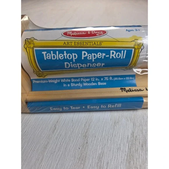 Melissa & Doug Tabletop Paper Roll Dispenser Art Essentials Wooden Base New