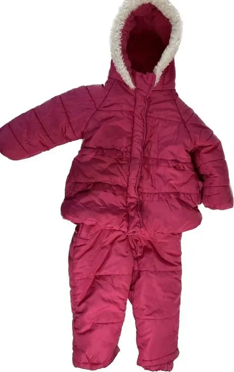 Weatherproof Baby Snow Pants Bibs and Jacket Pink 24 months Ruffled Puffer Coat