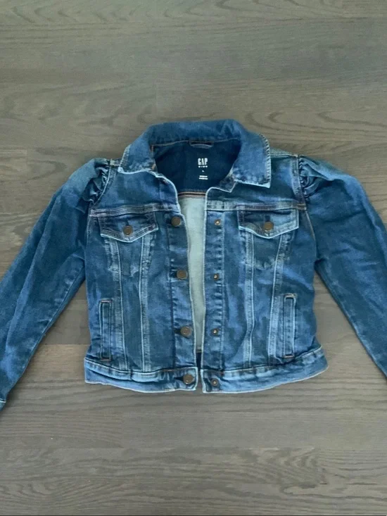 GAP Girls Large Blue Denim Jacket with Puff Shoulders