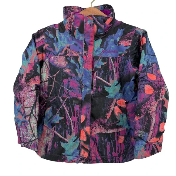 Columbia‎ Winter Jacket Kids Junior Medium Multi-Color Neon Camo Omni-Heat Ski