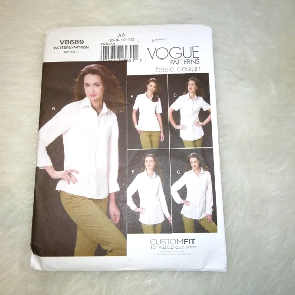 VOGUE V8689 Sz 6-12 Misses fitted shirt with princess seams in 5 variati…