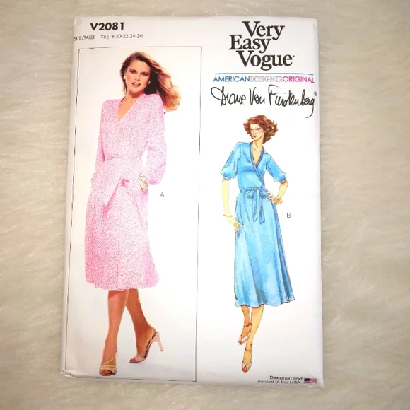 VOGUE V2081 Sz 18-26 Diane Von Furstenberg Wrap Dress 1970s Reproduction