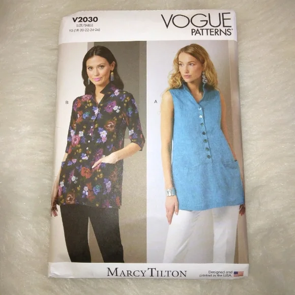 VOGUE V2030 SZ 18-26 Marcy Tilton Easy A line tunic with pockets EASY!