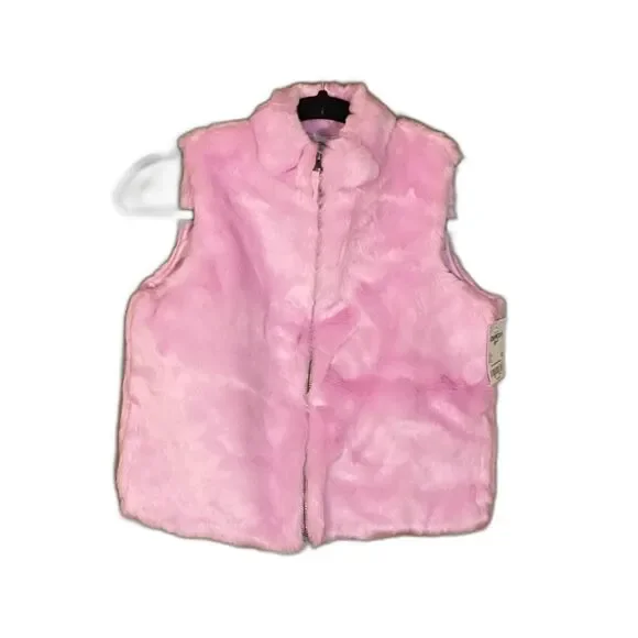 OshKosh B'gosh Girls Pink Faux Fur Zip Vest Size 12 Months NWT Soft Plush Winter