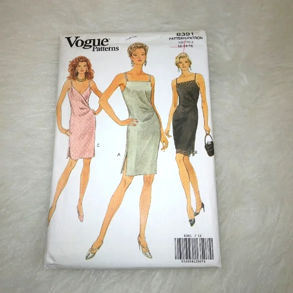 VOGUE 8391 Misses bias dress in 3 variations Sz 12-14-16 EASY