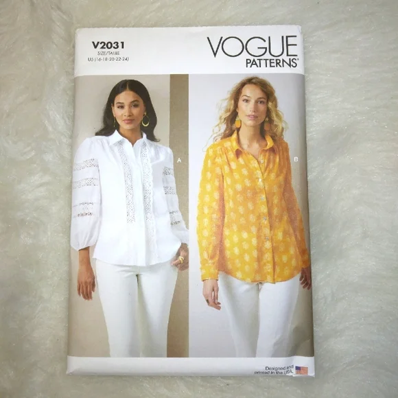 VOGUE V2031 Sz 16-24 EASY Misses' Pointed Collar Button Front Blouse Variations