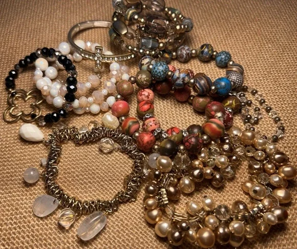 Mixed Lot Bracelets Viva Beads/Rhinestones--10 total-- Use for Jewelry making