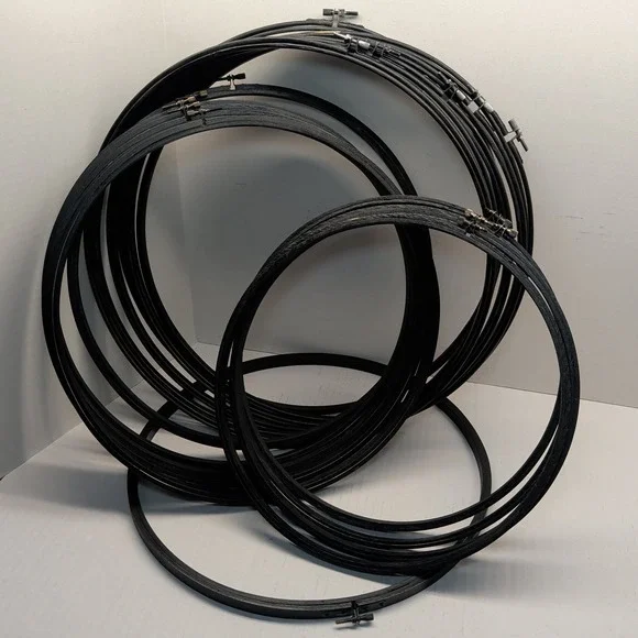 Lot of 16 Black Painted Wood Embroidery Hoops Assorted Sizes 16/14/12in Crafts