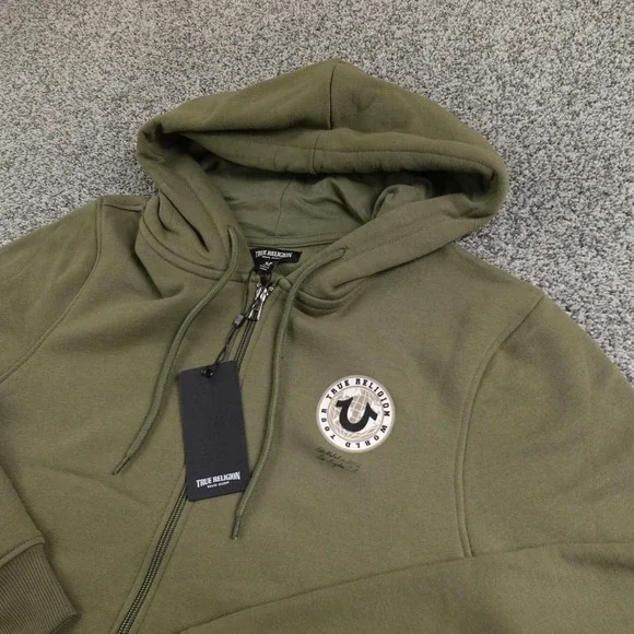 NEW True Religion Hoodie Mens‎ M Green Buddha Full Zip Sweatshirt Jacket Sweater
