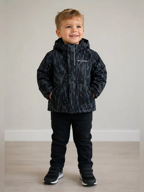Columbia Boys Hooded Winter Coat 2T Black Gray Digital Camo Waterproof Jacket