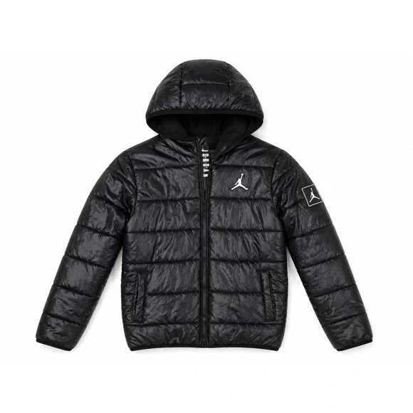 Jordan Puffer Jacket Boys L 12-13Y Black Fleece Lined Hooded Winter School Warm