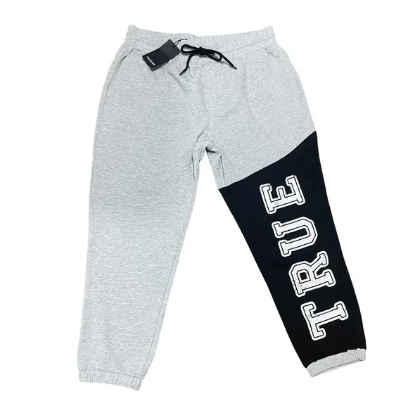 True‎ Religion Mens Contrast Panel Joggers Heather Grey Black XL NWT 700023