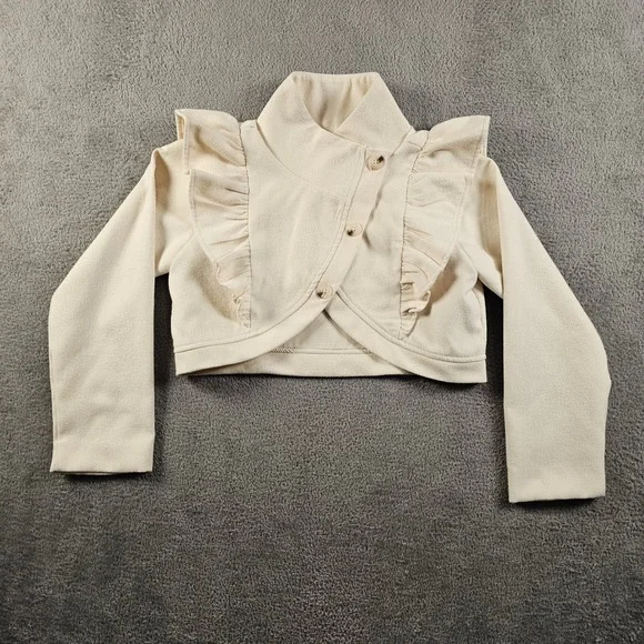 Mia Joy Joyfolie Girls Cream Fleece Ruffle Cropped Bolero Jacket Size 10