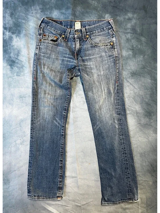 True Religion Jeans Mens Size 32 Light Wash Bobby Straight USA Y2K VTG - 1054-1Q
