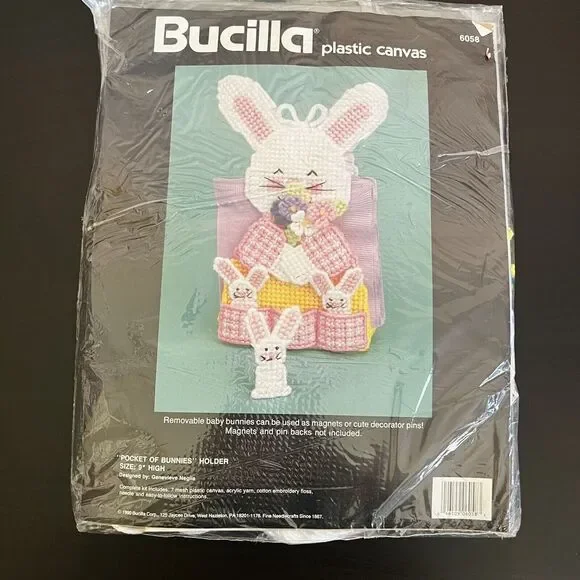 Vintage Bucilla Plastic Canvas Pocket of Bunnies Holder 6058 Easter Crafts New‎