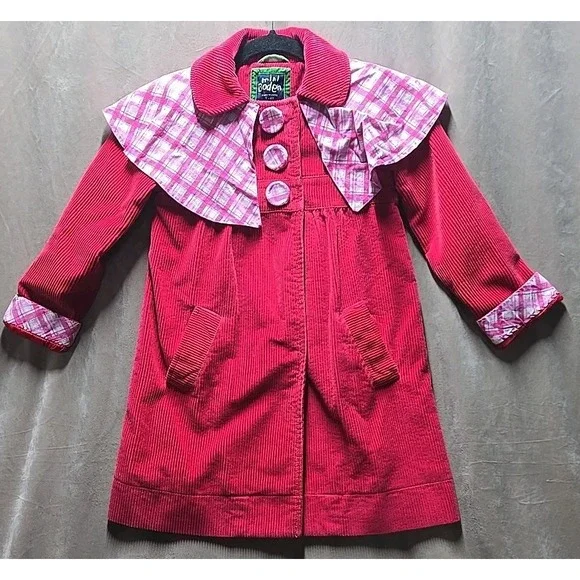 Mini Boden Girls 7 - 8 Youth Corduroy‎ Blazer Check Cuffs Lined Jacket Red Fall