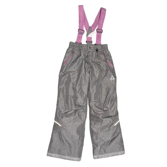 Gerry Snow Pants Kids Small 7/8 Grey Purple Excellent Insulated Suspenders
