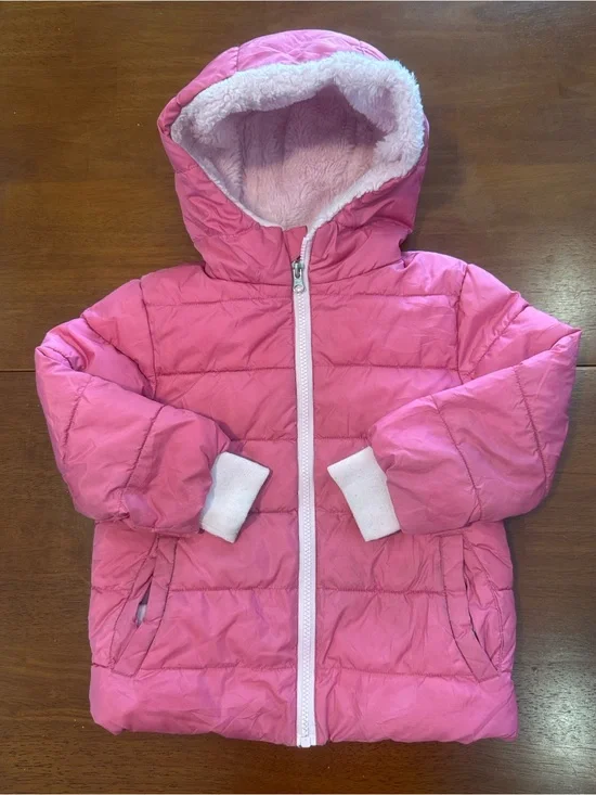 Pink Hooded Puffer Jacket with Sherpa Lining Size 3T