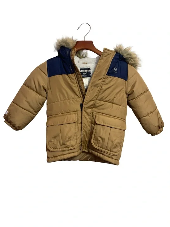 Oshkosh B’gosh Faux Fur Collar Coat Size 4T Brown and Navy