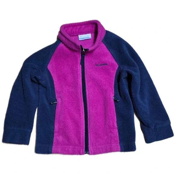 Columbia‎ Full Zip Fleece Jacket Girl's Size 3T Pink Navy Blue