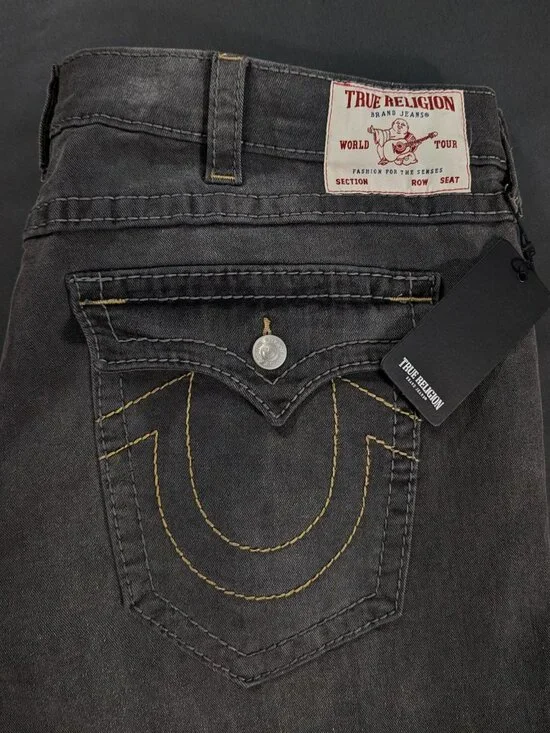 $204 True Religion Ricky Flap Relaxed Straight Jeans Size 44 44x34 Grey