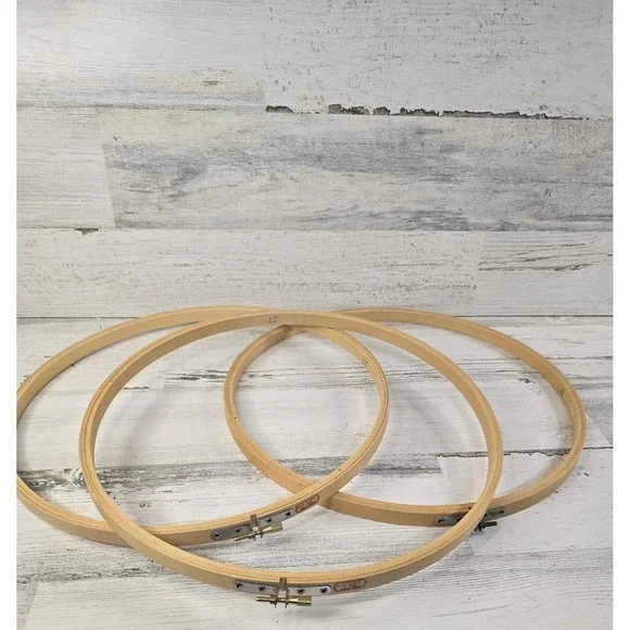 Lot of 3 Vintage 12 Inch Wooden Embroidery Hoops Round Needlework Frames‎ Taiwan