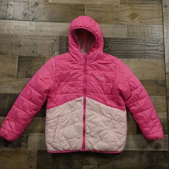Eddie Bauer Reversible Hooded Puffer Jacket Kids’ Large (14/16)‎ Pink