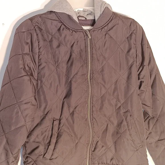 Carters‎ Kids Quilted Hooded Bomber Jacket Black Lightweight Casual Coat Size 12